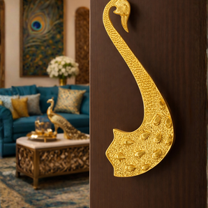 Mayura Regal Peacock Brass Door Handle Pair