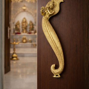 Murli Krishna Divine Flute Brass Door Handle