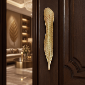 Kadali Leaf Tropical Sculptural Brass Door Handle