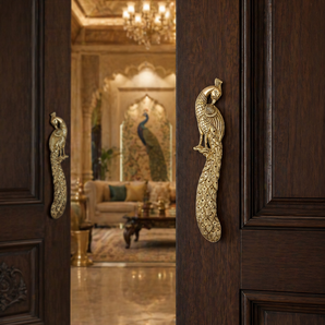 Neelmayur Regal Peacock Brass Door Handle Pair