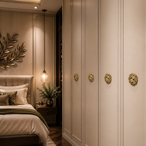 Vatika Leaf Botanical Sculpted Brass Door Knob (Set of 2)
