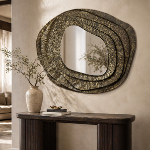 Nebula Veil Cosmic Sculptural Brass Mirror