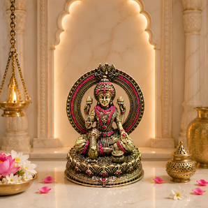 Divine Red Stone Inlay Brass Laxmi Sculpture