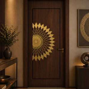 Custom Brass Sunburst Door Inlay | Bespoke Luxury Door Accent