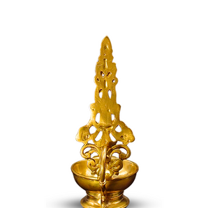 Sacred 9-Inch Single Mukhi Aarti Diya with Embossed Mesh Design and Handle