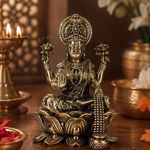 Padma Lakshmi Lotus-Seated Prosperity Brass Idol